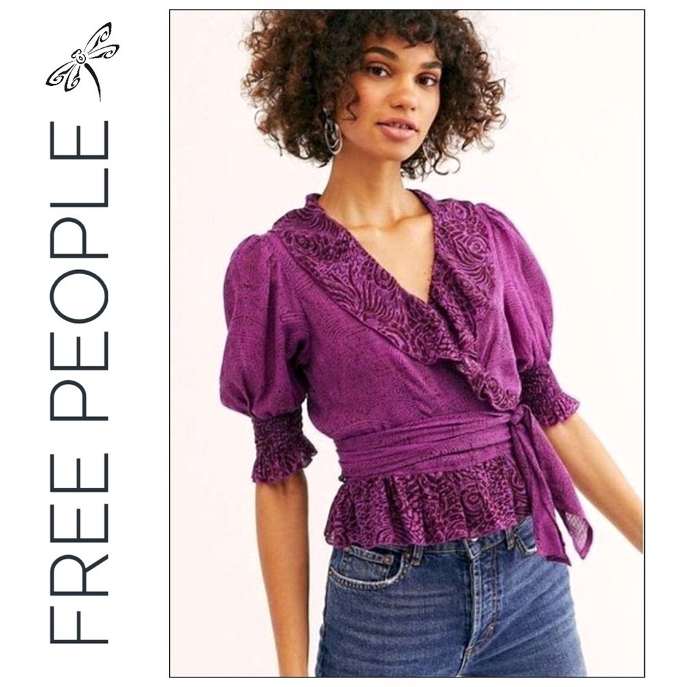 Free People Purple V Neck Wrap Cropped Top